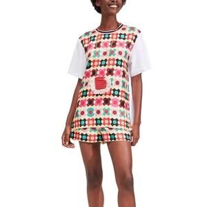 La DoubleJ Groovy Dot Silk Twill Geometric T-Shirt Size Small